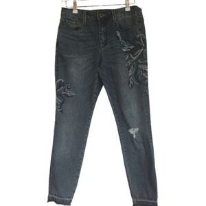 Nanette Lepore Embroidered Blue Jeans Size 8 High Rise Gramercy Skinny Distress